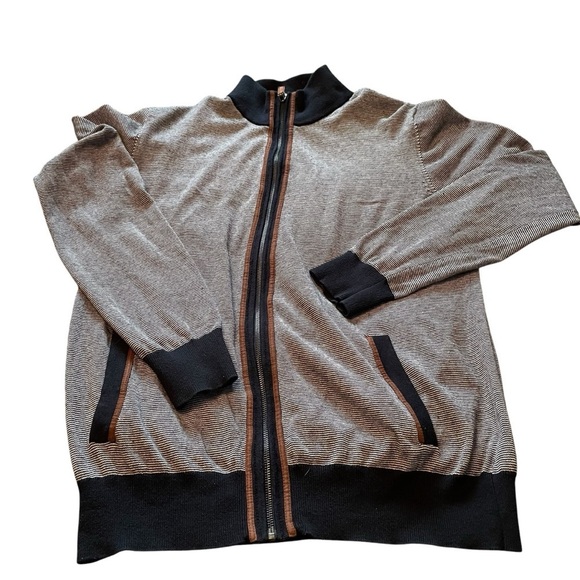 Daniel Bishop Collection Navy Trim-Zipup Cardigan sweater-100% Cotton-Size Large - Picture 1 of 15